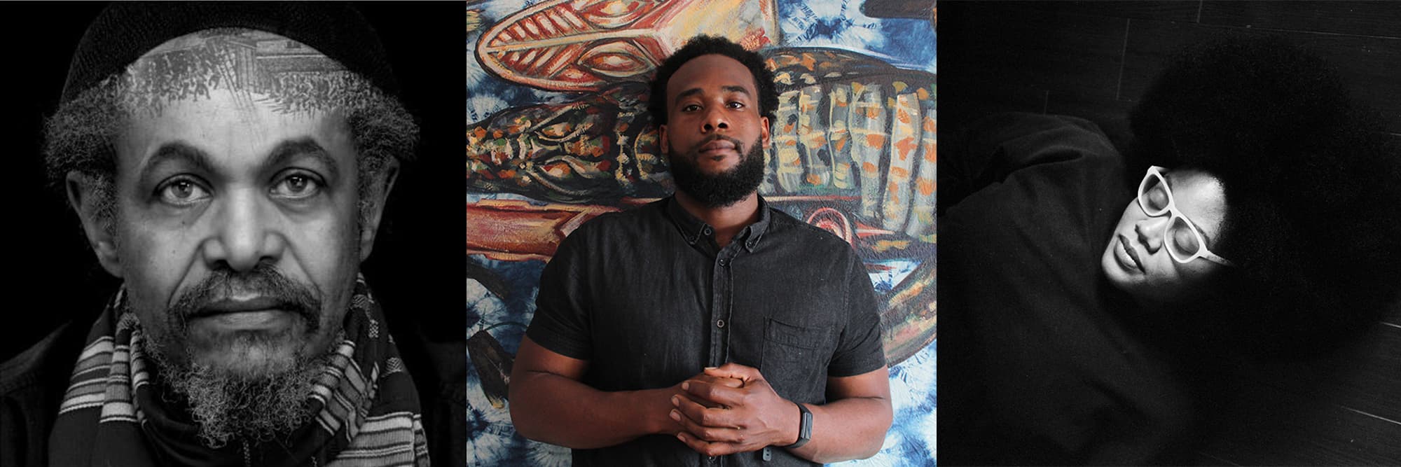 Three artists, Napoleon Jones-Henderson, Stephen Hamilton, and Shantel Miller, who won Artadia awards.